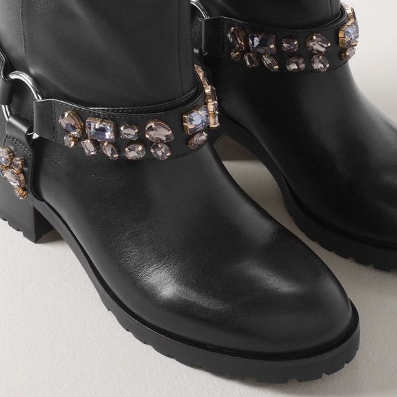 WHBM l Black Moto Studded Leather Chunky Boot Size 5.5 NWOB Rugged Stylish Fun - Picture 4 of 13